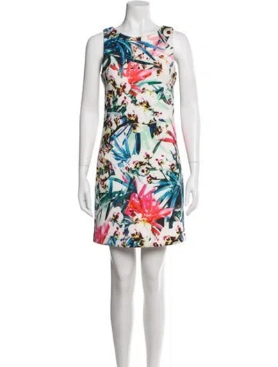 Pre-owned Nicole Miller Floral Print Mini Dress In White