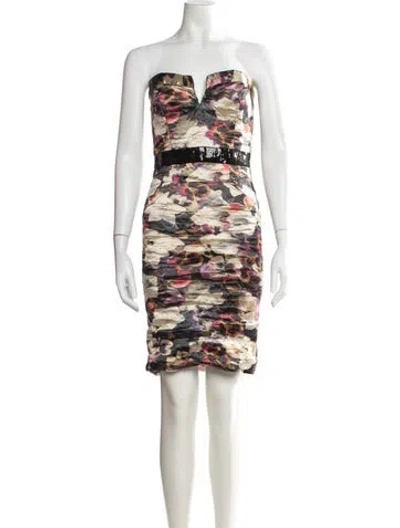 Pre-owned Nicole Miller Floral Print Mini Dress In White