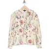 Nicole Miller Floral Ruffle Long Sleeve Button-up Shirt In Multi