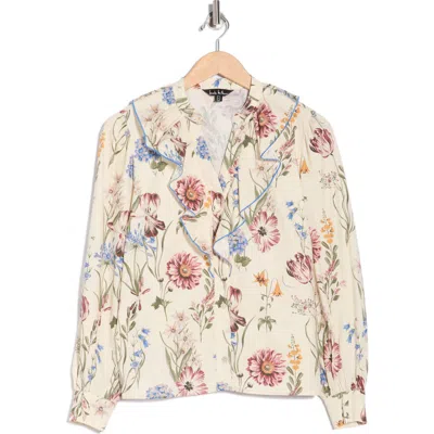 Nicole Miller Floral Ruffle Long Sleeve Button-up Shirt In Multi