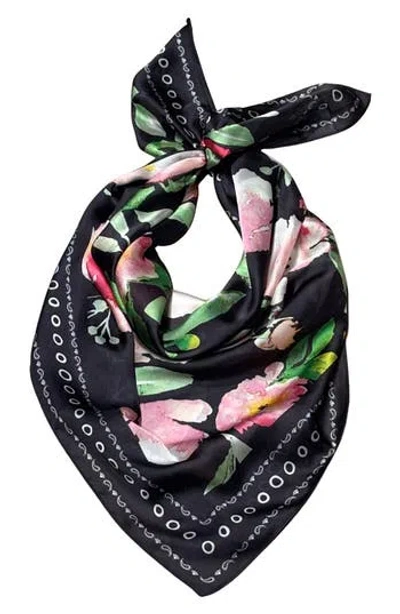 Nicole Miller Floral Satin Scarf In Black