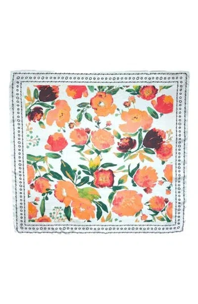Nicole Miller Floral Satin Scarf In White