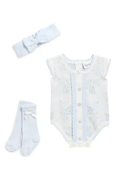 Nicole Miller Babies'  Floral Sweater Bodysuit, Headband & Socks Set In Blue