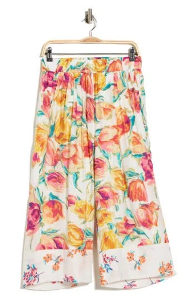 Nicole Miller Floral Wide Leg Pull-on Pants In Multi