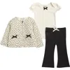 Nicole Miller Floral Zip Up Jacket, Bow Bodysuit & Flare Leggings Set In Multi