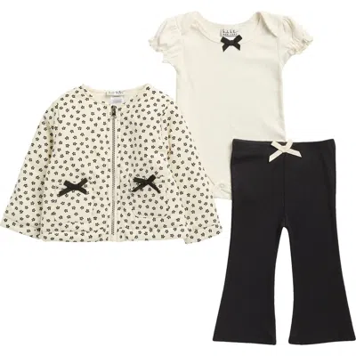Nicole Miller Babies'  Floral Zip Up Jacket, Bow Bodysuit & Flare Leggings Set In Multi