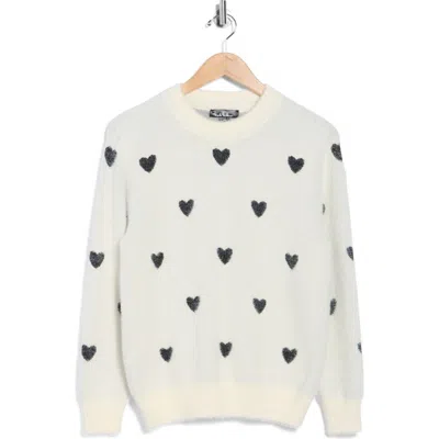 Nicole Miller Fluffy Heart Pullover Sweater In Multi