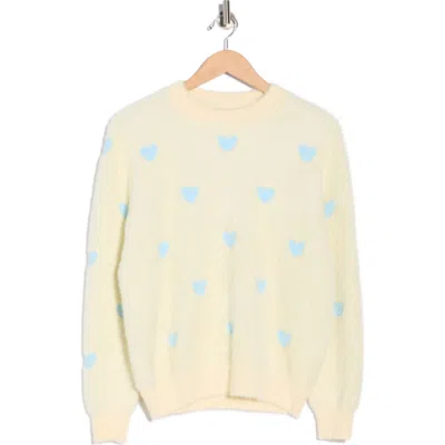 Nicole Miller Fluffy Heart Pullover Sweater In Neutral
