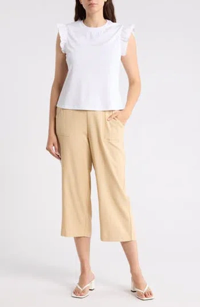 Nicole Miller Flutter Sleeve Top & Pull-on Pants Set In White