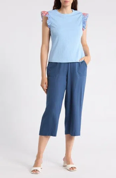 Nicole Miller Flutter Sleeve Top & Pull-on Pants Set In Blue