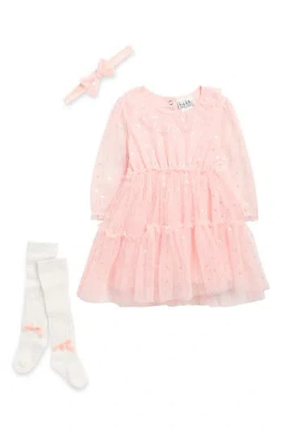 Nicole Miller Babies'  Foil Dot Long Sleeve Dress, Socks & Headband Set In Multi