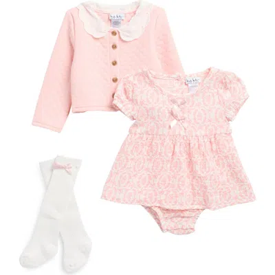 Nicole Miller Babies'  Four-piece Cardigan & Bodysuit Dress Set In Pink