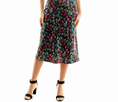Nicole Miller Gabriella Satin Midi Slip Dress In Keys In Multi