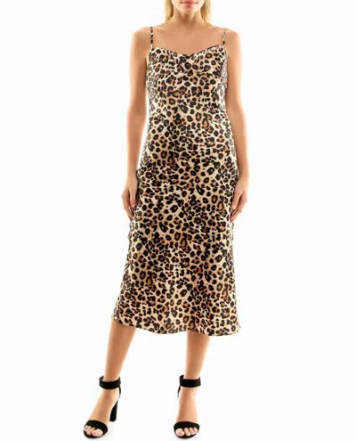 Nicole Miller Gabriella Satin Midi Slip Dress In Leopard In Multi