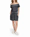 Nicole Miller Garment Dyed Off The Shoulder Romper In Black In Black