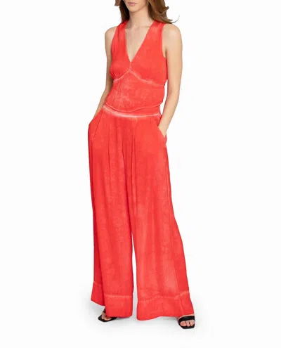 Nicole Miller Garment Dyed V-neck Top In Poppy In Pink