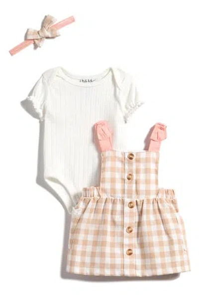 Nicole Miller Babies'  Gingham Jumper, Bodysuit & Headband Set