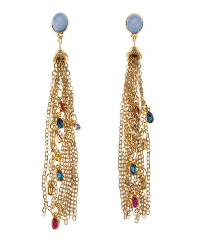 Nicole Miller Gold-tone Blue Stone Stud Dangle Earrings