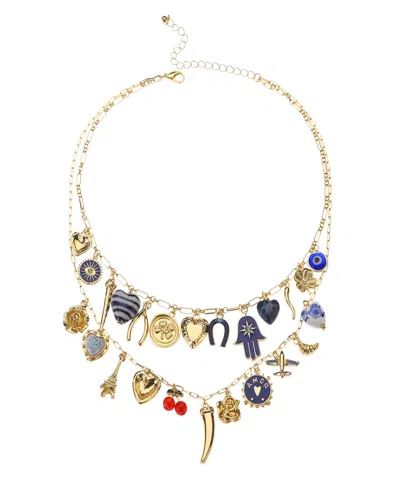 Nicole Miller Gold-tone Double Layer Charm Necklace
