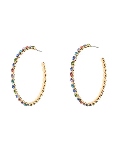 Nicole Miller Gold-tone Multicolor Glass Stones Hoop Earrings