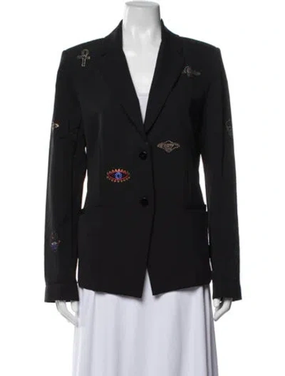 Pre-owned Nicole Miller Graphic Print Blazer In Black