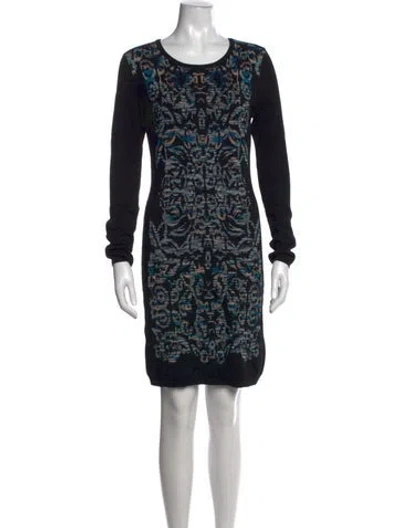 Pre-owned Nicole Miller Graphic Print Knee-length Dress In Black