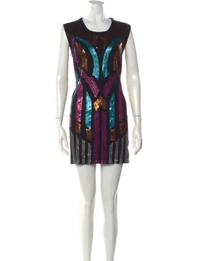 Pre-owned Nicole Miller Graphic Print Mini Dress In Black