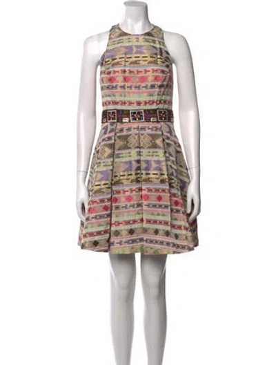 Pre-owned Nicole Miller Graphic Print Mini Dress In Purple