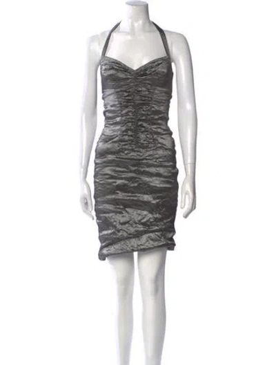 Pre-owned Nicole Miller Halterneck Knee-length Dress In Gray