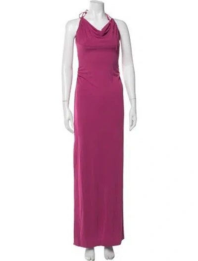 Pre-owned Nicole Miller Halterneck Long Dress In Purple
