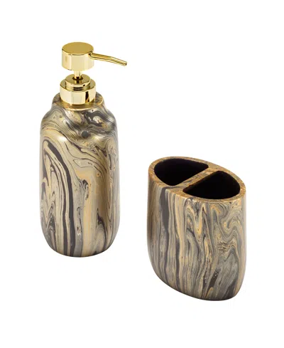 Nicole Miller Harper 2-pc. Bath Accessory Set In Blk,gold