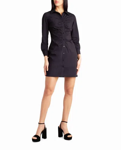 Nicole Miller Harper Stretch Ruched Shirt Dress In Very Black