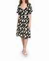 Nicole Miller Hazy Daisy Cotton Sweetheart Top In Black