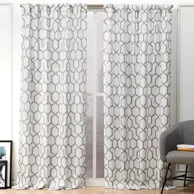 Nicole Miller Hexa Back Tab Light-filtering Set Of 2 Curtain Panel In Gray