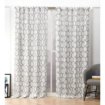 Nicole Miller Hexa Geometric Print Hidden Tab/rod Pocket Top Light Filtering Curtain Panel Pair In Black Pearl