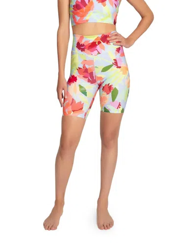 Nicole Miller High Rise Biker Short In Oasis Light Blue In Multi