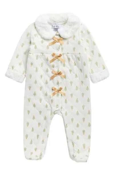 Nicole Miller Babies'  Holiday Bow Quilted Footie In Green
