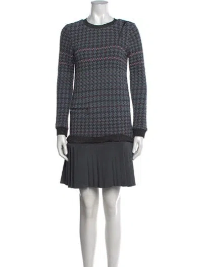 Pre-owned Nicole Miller Houndstooth Print Mini Dress In Grey
