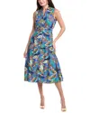 Nicole Miller Jade Linen-blend Midi Dress In Blue