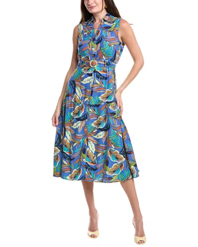 Nicole Miller Jade Linen-blend Midi Dress In Blue