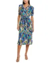 Nicole Miller Jade Linen-blend Midi Dress In Blue