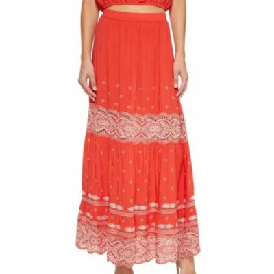 Nicole Miller Kalina Embroidered Skirt In Orange In Red