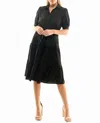 Nicole Miller Katy Silk Midi Shirt Dress In Very Black In Black