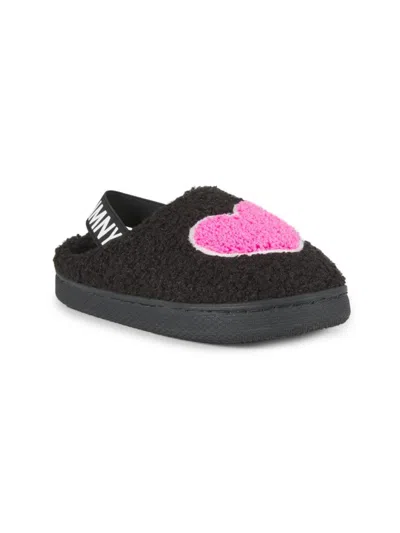 Nicole Miller Kid's Heart Textured Slippers In Black