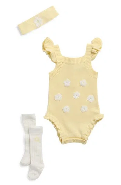 Nicole Miller Babies'  Kids' 3-piece Bodysuit, Headband & Socks Set In Yellow