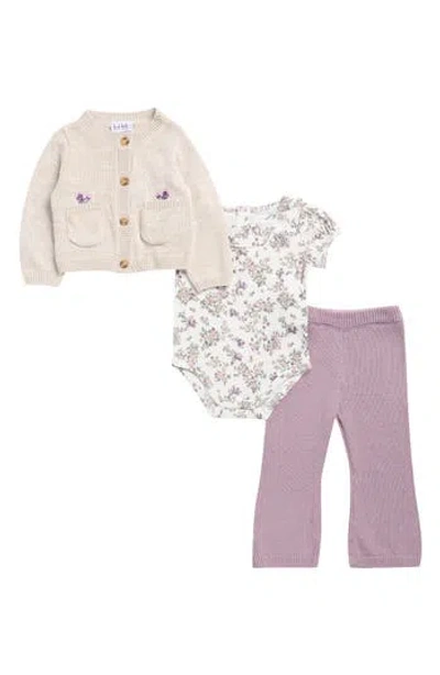 Nicole Miller Babies'  Kids' 3-piece Sweater Cardigan, Bodysuit & Pants Set In Multi