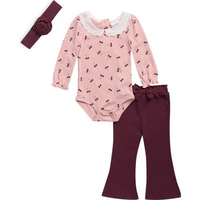 Nicole Miller Babies'  Kids' Cherry Bodysuit, Pants & Headband Set In Brown