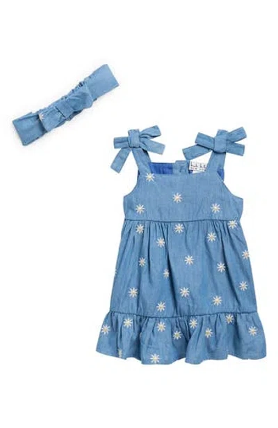 Nicole Miller Babies'  Kids' Daisy Denim Dress & Headband Set In Blue