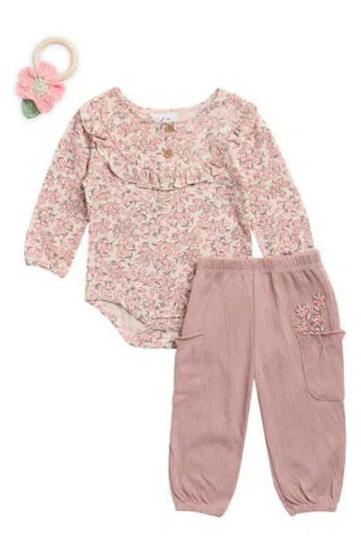 Nicole Miller Babies'  Kids' Floral Bodysuit & Pants Set In Burgundy