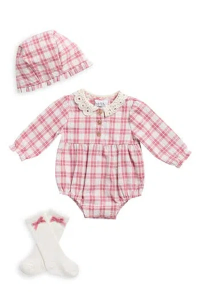 Nicole Miller Babies'  Kids' Plaid 3-piece Bubble Set In Pink